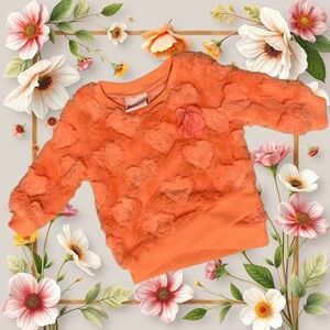 Girls' Faux-Fur peach 🍑 Pullover Sweater with Flower Accent